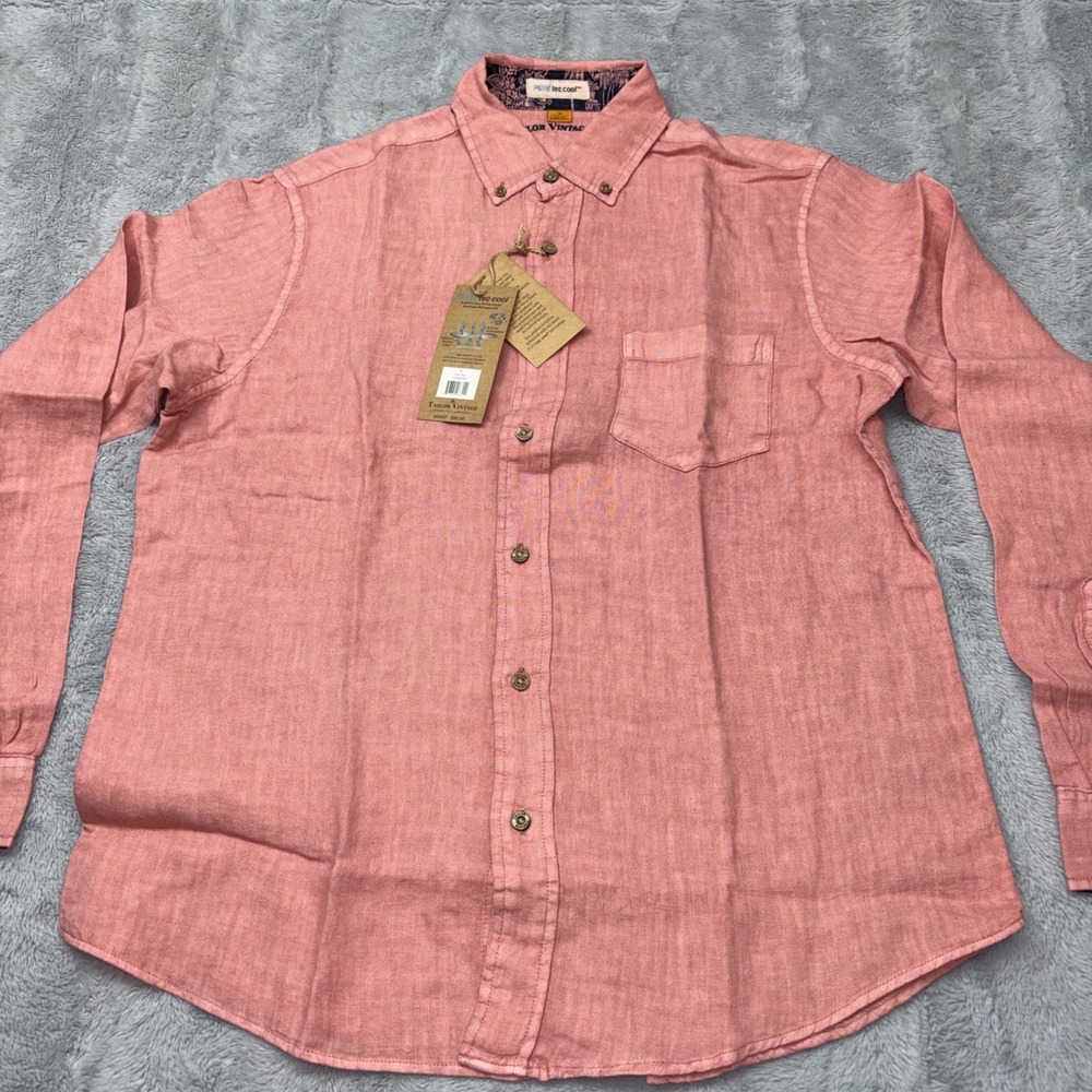 Tailor Vintage Men's PureTec Cool Button Down Shirt Size Medium Dusty Rose Linen
